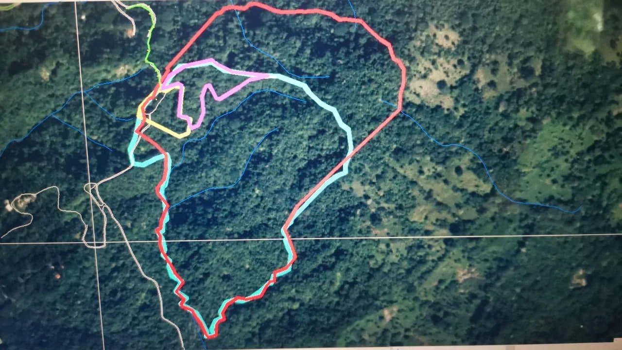 Satellite image with coloured outlines of the South and Slow Living land