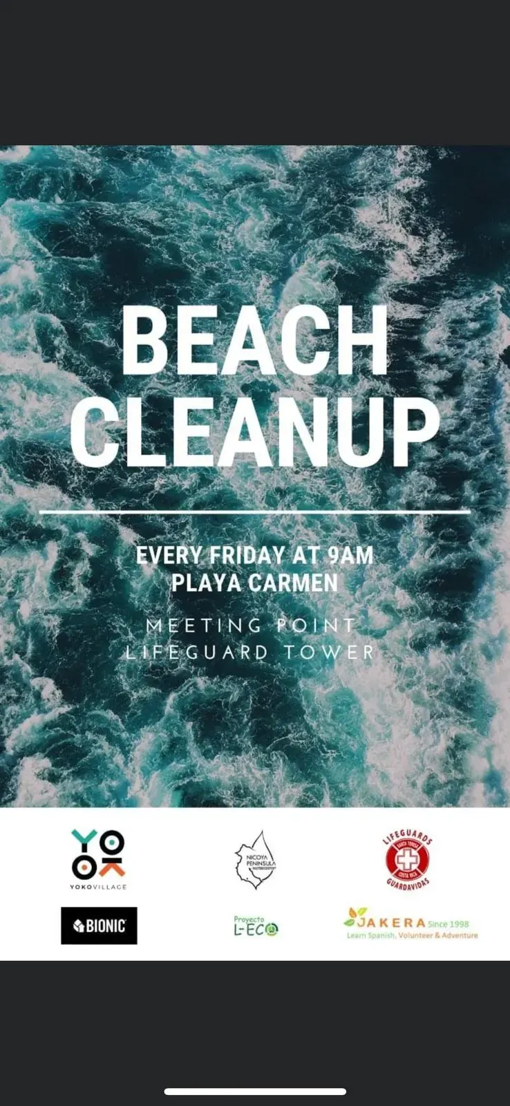 Poster announcing a beach cleanup every Friday
