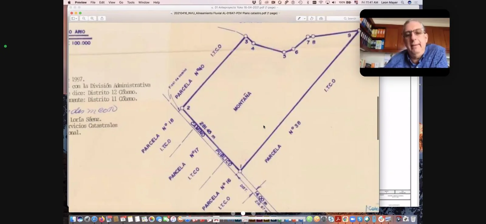 Survey drawing of a land parcel shown on a screen