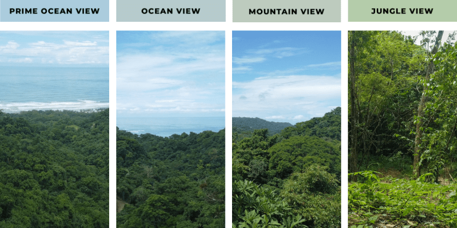 4 different lots for sale: Prime ocean view, ocean view, mountain view and jungle view
